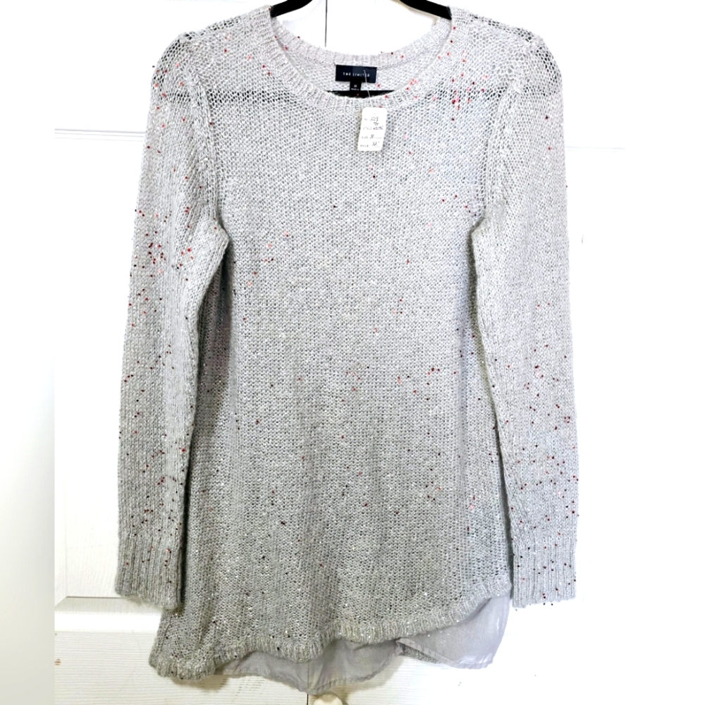 THE LIMITED Women's Size Medium Light Grey Sparkly Long Sleeve X-long Sweater